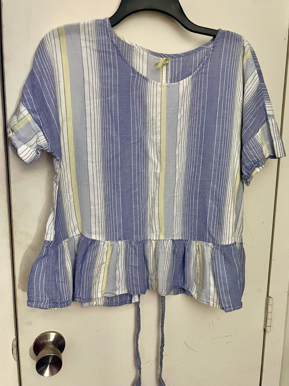girl krazy Blue, White & Yellow Striped Peplum Tie-Hem Top